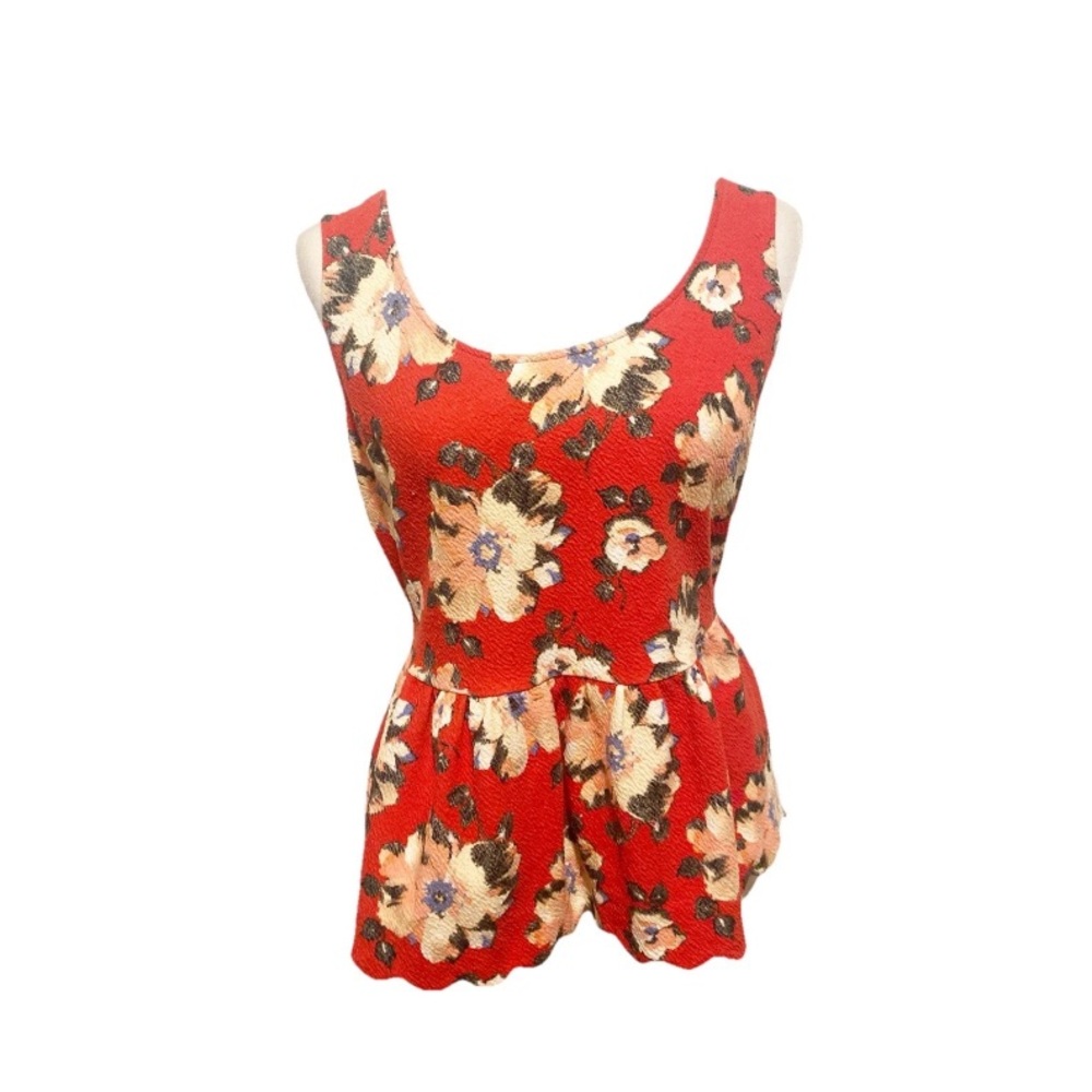 Postmark by Anthropologie Peplum Red Floral Top Size Medium